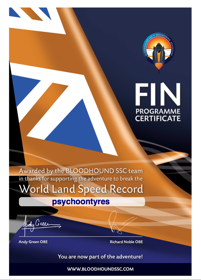 psychoontyres BLOODHOUND SSC Certificate