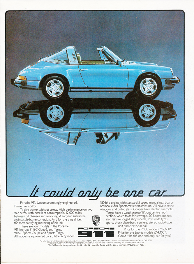 Porsche 911 SC Targa ad, MotorSport Magazine 1978