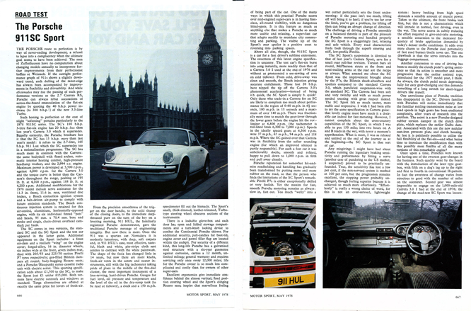 Porsche 911 SC Sport, article MotorSport Magazine, May 1978