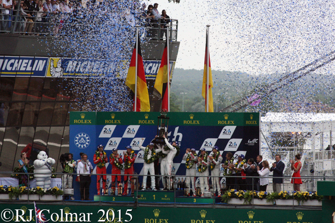 Le Mans LMP1 Podium, Ickx, Tréluyer, Lötterer, Fässler, Tandy, Bamber, Hülkenberg, Webber, Hartley, Bernhard,  